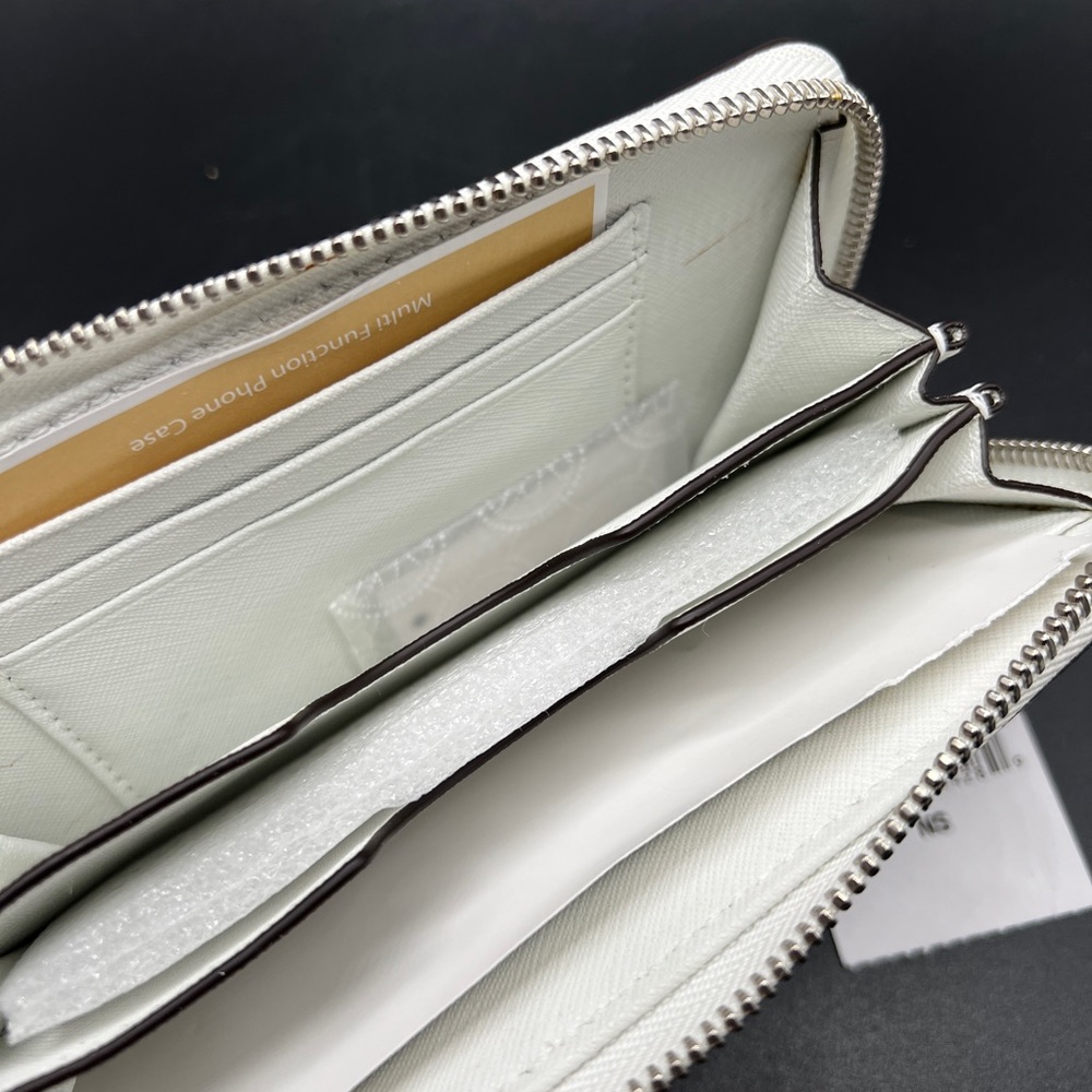 Michael Kors Jet Set Studded Wristlet Wallet Optic White Leather Zip Around NWT - Picture 7 of 8